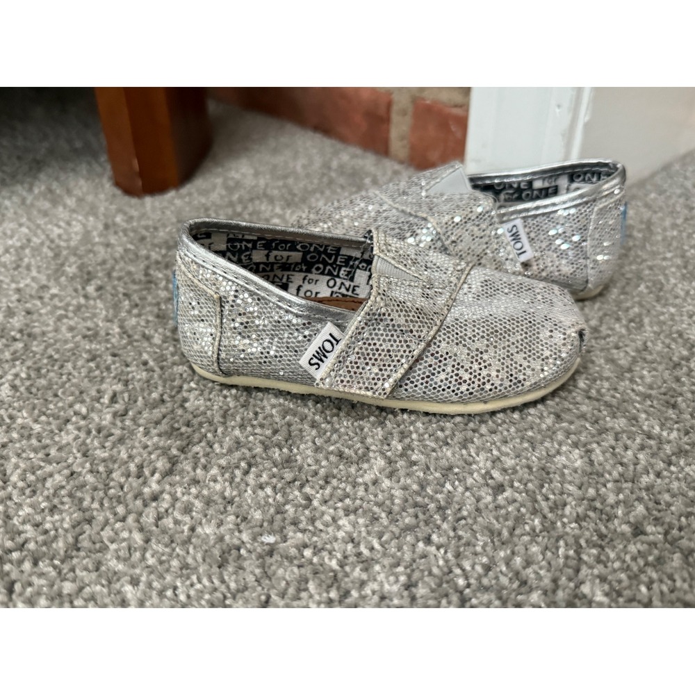 TOMS Tiny‎ Alpargata Silver Glitter Slip On Shoes Toddler Size T5